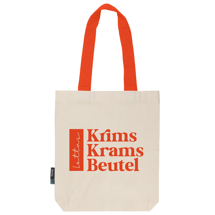 Krims Krams Beutel | personalisiert | dein Name | natur | Stofftasche aus Bio- Baumwolle | lange farbige Henkel | Tote Bag | Twill Bag - verschenkich.de