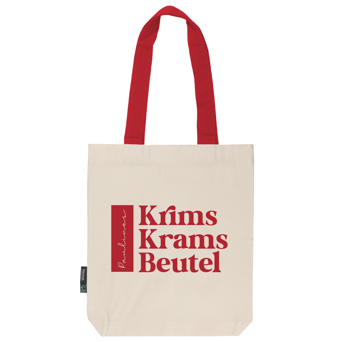 Krims Krams Beutel | personalisiert | dein Name | natur | Stofftasche aus Bio- Baumwolle | lange farbige Henkel | Tote Bag | Twill Bag - verschenkich.de