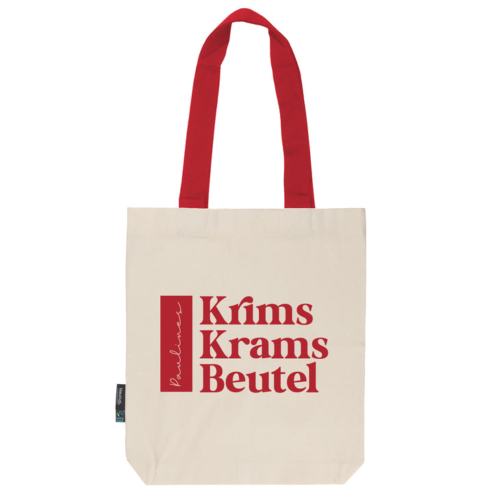 Krims Krams Beutel | personalisiert | dein Name | natur | Stofftasche aus Bio- Baumwolle | lange farbige Henkel | Tote Bag | Twill Bag - verschenkich.de