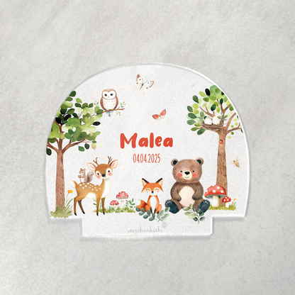 Personalisierte LED Lampe | Nachtlicht aus Holz und Acryl | Geschenk zur Taufe oder Geburt