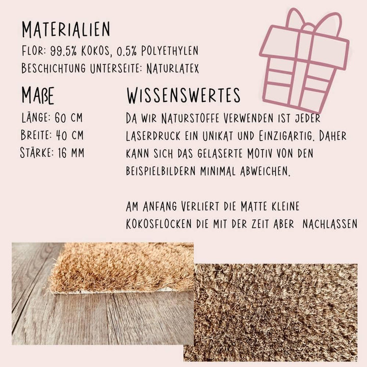 Personalisierte Fußmatte aus Kokos mit Wunschnamen - Motiv: Herzlich Willkommen bei... - verschenkich.de