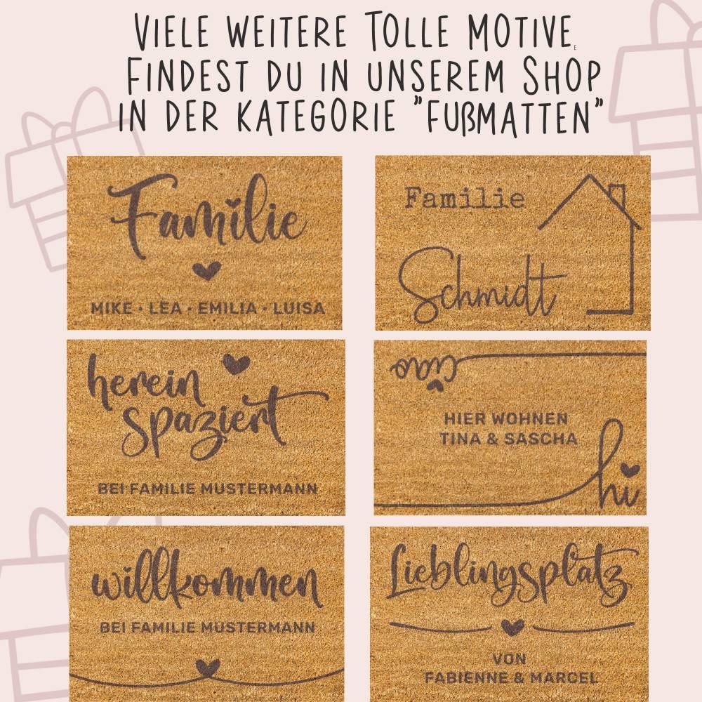 Personalisierte Fußmatte aus Kokos mit Wunschnamen - Motiv: Herzlich Willkommen bei... - verschenkich.de