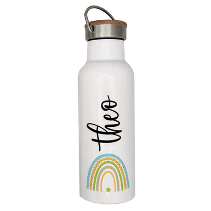 Personalisierte Isolierflasche mit eigenen Namen oder Wunschname - Motiv: Blau/Grün - verschenkich.de