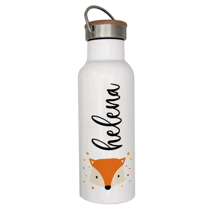 Personalisierte Isolierflasche mit eigenen Namen oder Wunschname - Motiv: Fuchs - verschenkich.de