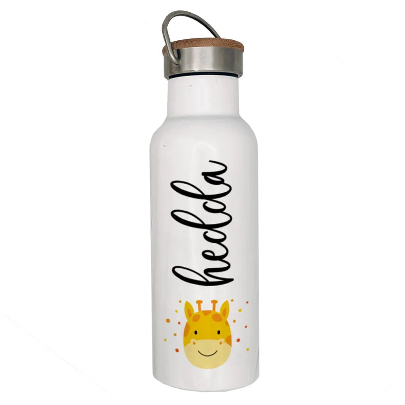 Personalisierte Isolierflasche mit eigenen Namen oder Wunschname - Motiv: Giraffe - verschenkich.de