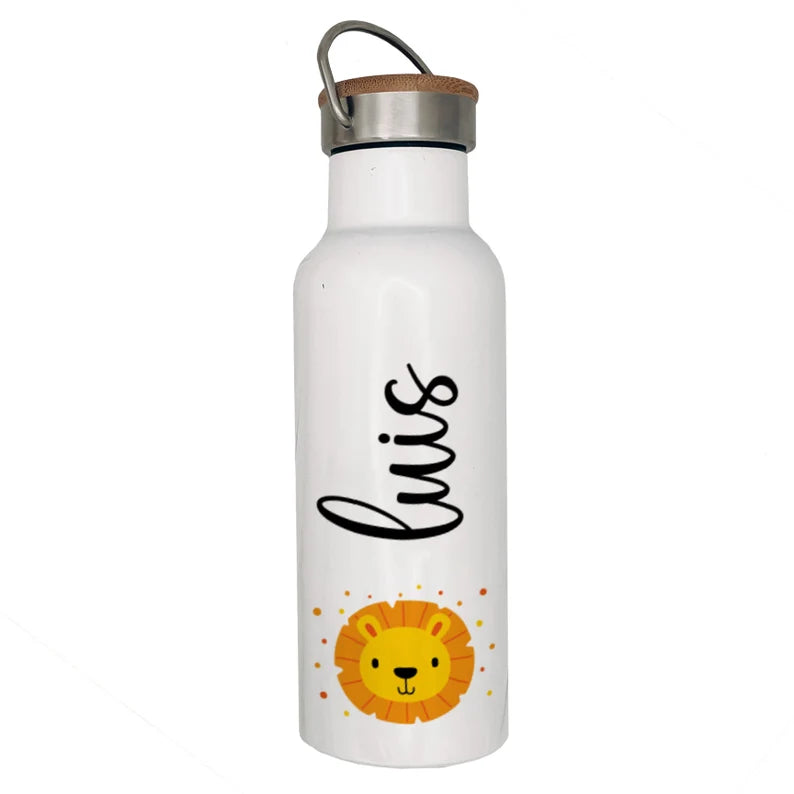 Personalisierte Isolierflasche mit eigenen Namen oder Wunschname - Motiv: Löwe - verschenkich.de