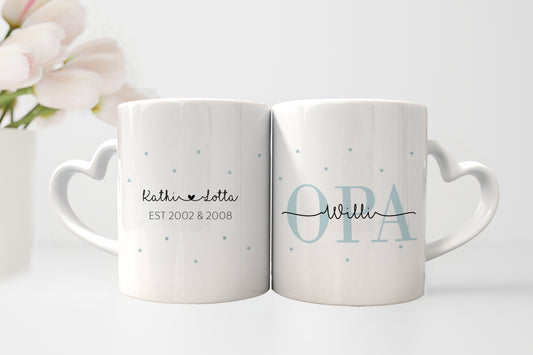Personalisierte Kaffeetasse für Opa | Herzhenkel | Mit Enkelkind-Namen | liebevolles Geschenk - verschenkich.de