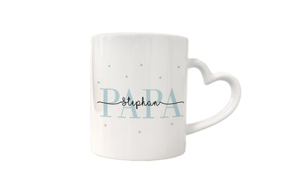 Personalisierte Kaffeetasse für Papa | Herzhenkel | Mit Kind-Namen | liebevolles Geschenk - verschenkich.de