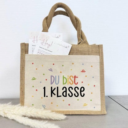 Einschulung | Jute Pocket Tasche | Du bist erste Klasse | Konfetti 4 | auch als Geschenktasche für den Schulanfang - verschenkich.de