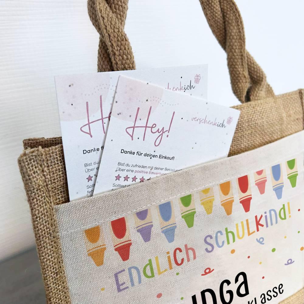 Einschulung | Personalisierte Jute Pocket Tasche | mit Wunschnamen | Endlich Schulkind bunt | Stifte 3 | als Geschenktasche für Schulanfang - verschenkich.de