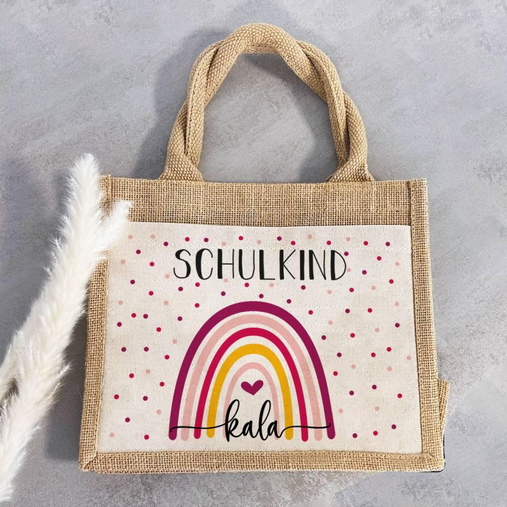 Personalisierte Schulkind-Tasche mit eigenen Namen oder Wunschname - Motiv: Regenbogen Bunt - verschenkich.de
