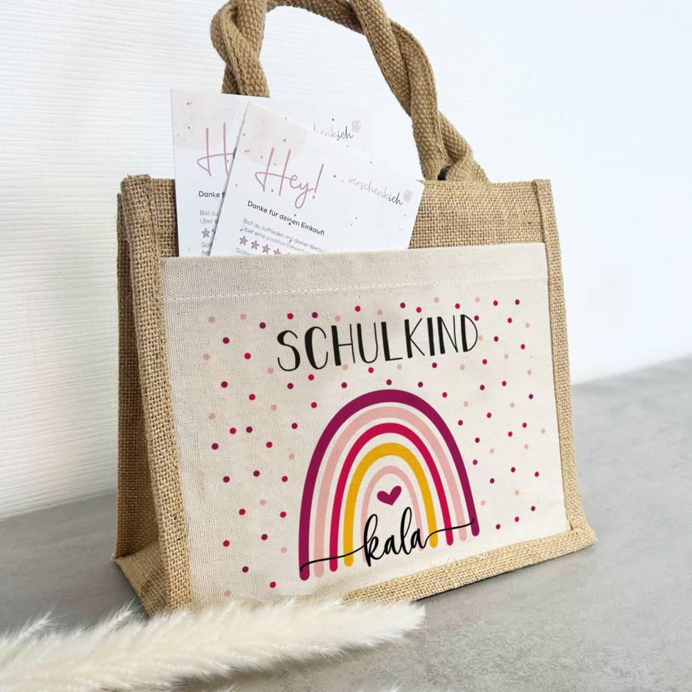 Personalisierte Schulkind-Tasche mit eigenen Namen oder Wunschname - Motiv: Regenbogen Bunt - verschenkich.de