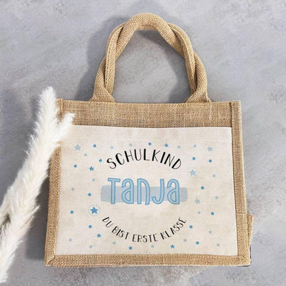 Personalisierte Schulkind-Tasche mit eigenen Namen oder Wunschname - Motiv: Schulkind Blau - verschenkich.de
