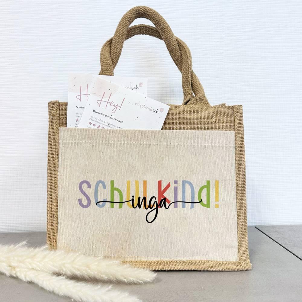 Personalisierte Schulkind-Tasche mit eigenen Namen oder Wunschname - Motiv: Schulkind Bunt 2 - verschenkich.de