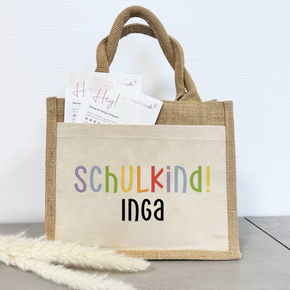 Personalisierte Schulkind-Tasche mit eigenen Namen oder Wunschname - Motiv: Schulkind Bunt - verschenkich.de