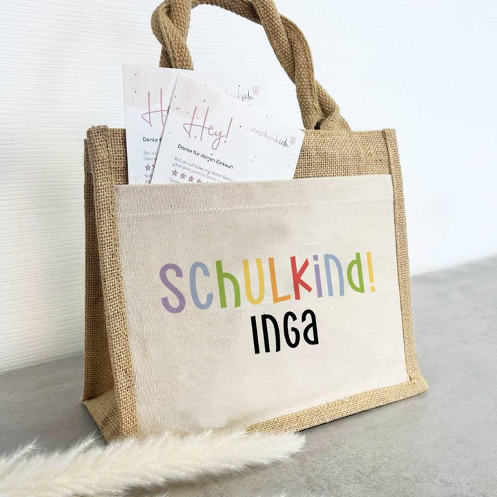 Personalisierte Schulkind-Tasche mit eigenen Namen oder Wunschname - Motiv: Schulkind Bunt - verschenkich.de