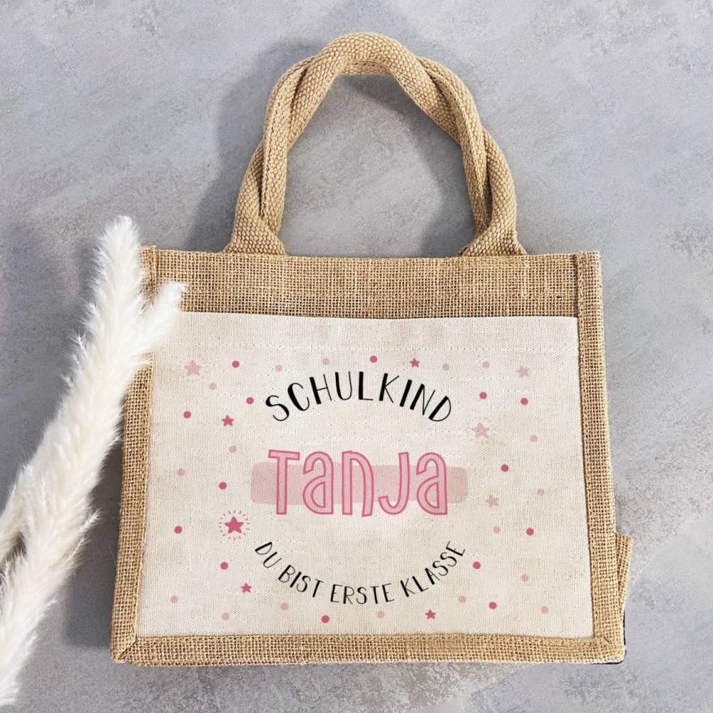 Personalisierte Schulkind-Tasche mit eigenen Namen oder Wunschname - Motiv: Schulkind Rosa - verschenkich.de