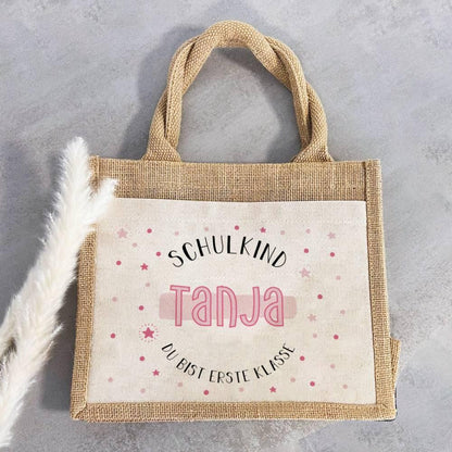 Personalisierte Schulkind-Tasche mit eigenen Namen oder Wunschname - Motiv: Schulkind Rosa - verschenkich.de