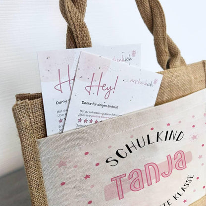 Personalisierte Schulkind-Tasche mit eigenen Namen oder Wunschname - Motiv: Schulkind Rosa - verschenkich.de