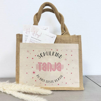 Personalisierte Schulkind-Tasche mit eigenen Namen oder Wunschname - Motiv: Schulkind Rosa - verschenkich.de