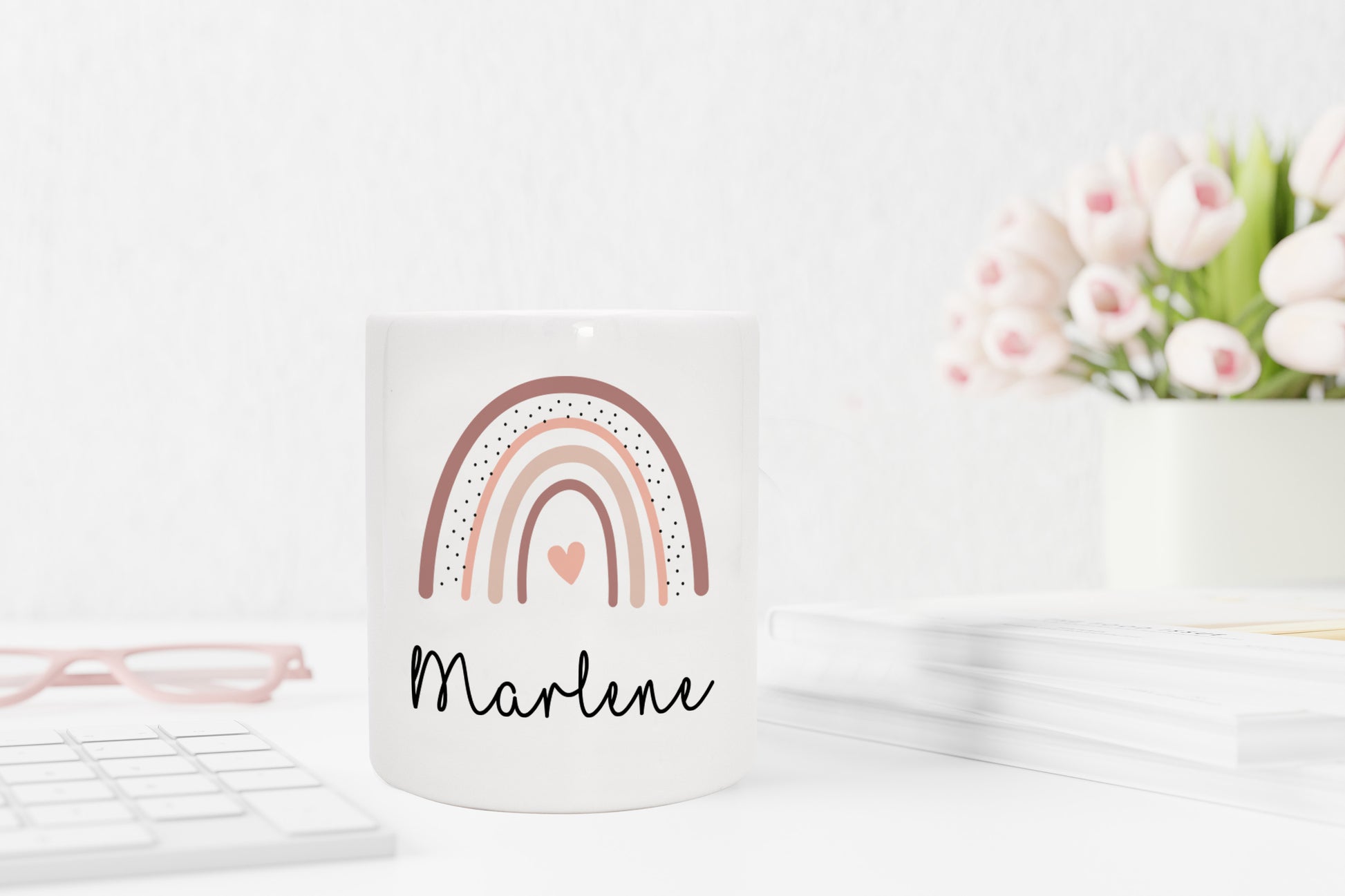Personalisierte Spardose aus Keramik | mit Wunschnamen | Regenbogen altrosa- rosa | Herz | bezauberndes Geldgeschenk - verschenkich.de