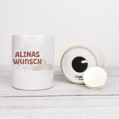 Personalisierte Spardose aus Keramik | mit Wunschnamen | Wunscherfüller alt-rosa | Perfekt um Geld zu - verschenkich.de