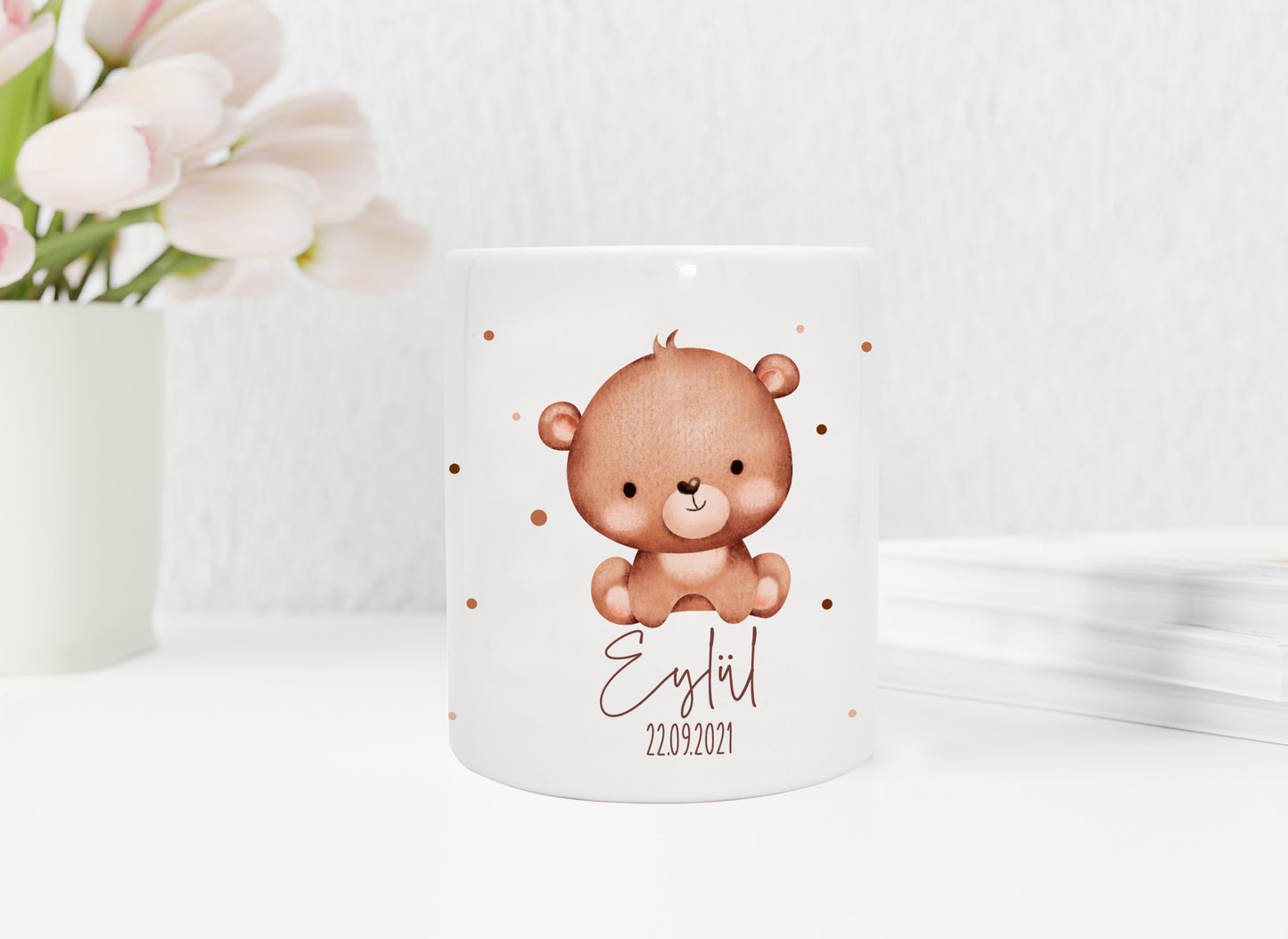 Personalisierte Spardose aus Keramik | mit Wunschnamen und Datum | Bär | Tierkinder | Geldgeschenk zur Geburt, Taufe oder Geburtstag - verschenkich.de