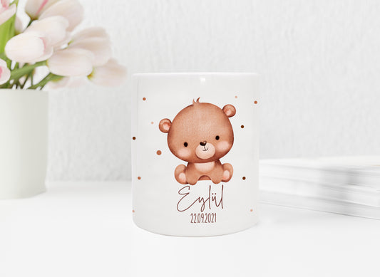 Personalisierte Spardose aus Keramik | mit Wunschnamen und Datum | Bär | Tierkinder | Geldgeschenk zur Geburt, Taufe oder Geburtstag - verschenkich.de