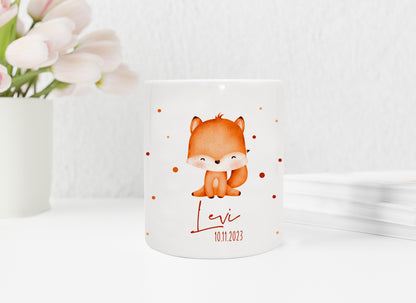 Personalisierte Spardose aus Keramik | mit Wunschnamen und Datum | Fuchs | Tierkinder | Geldgeschenk zur Geburt, Taufe oder Geburtstag - verschenkich.de