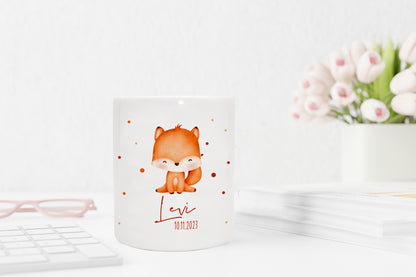 Personalisierte Spardose aus Keramik | mit Wunschnamen und Datum | Fuchs | Tierkinder | Geldgeschenk zur Geburt, Taufe oder Geburtstag - verschenkich.de