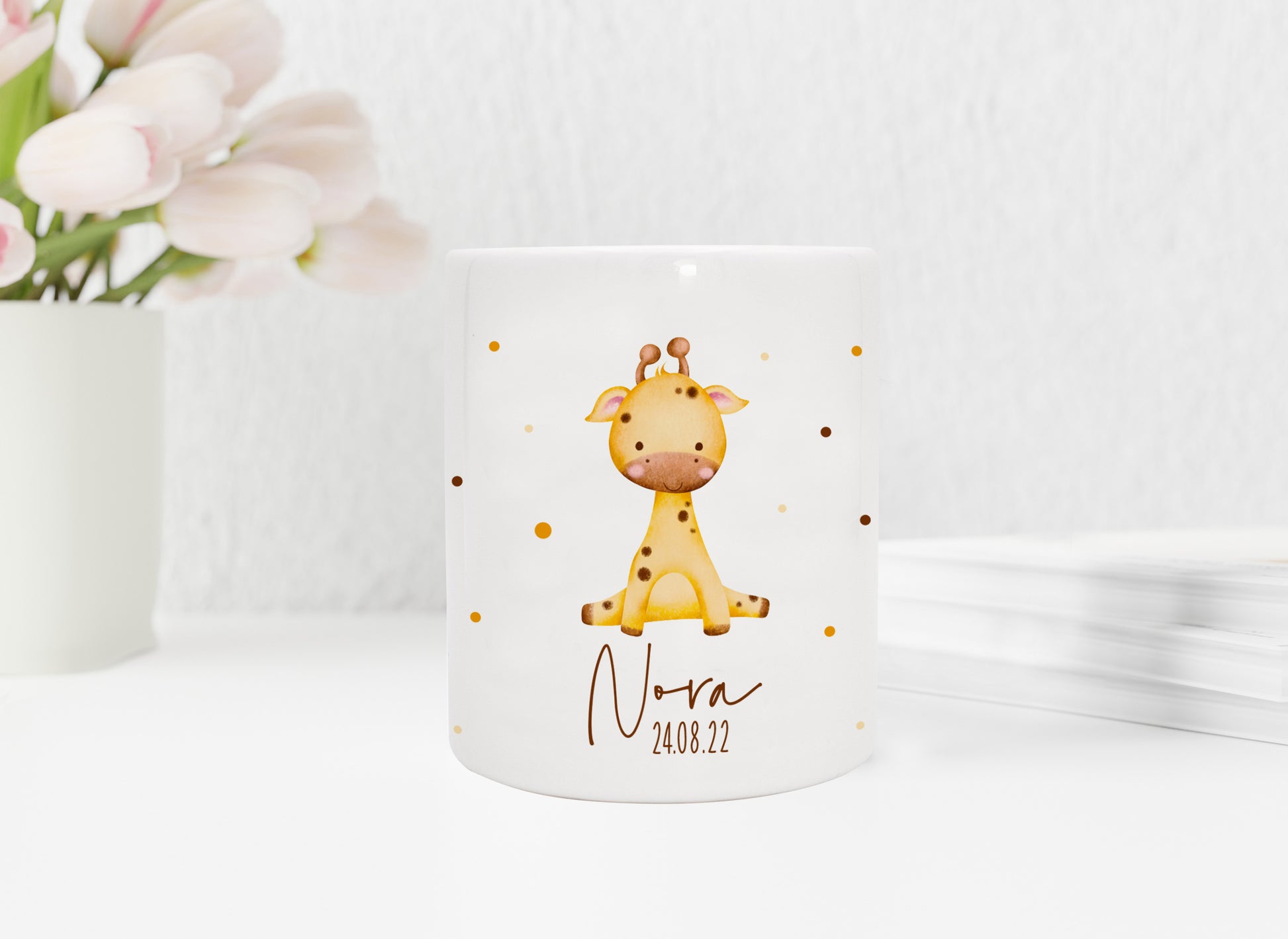 Personalisierte Spardose aus Keramik | mit Wunschnamen und Datum | Giraffe | Tierkinder | Geldgeschenk zur Geburt, Taufe oder Geburtstag - verschenkich.de