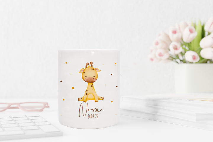Personalisierte Spardose aus Keramik | mit Wunschnamen und Datum | Giraffe | Tierkinder | Geldgeschenk zur Geburt, Taufe oder Geburtstag - verschenkich.de