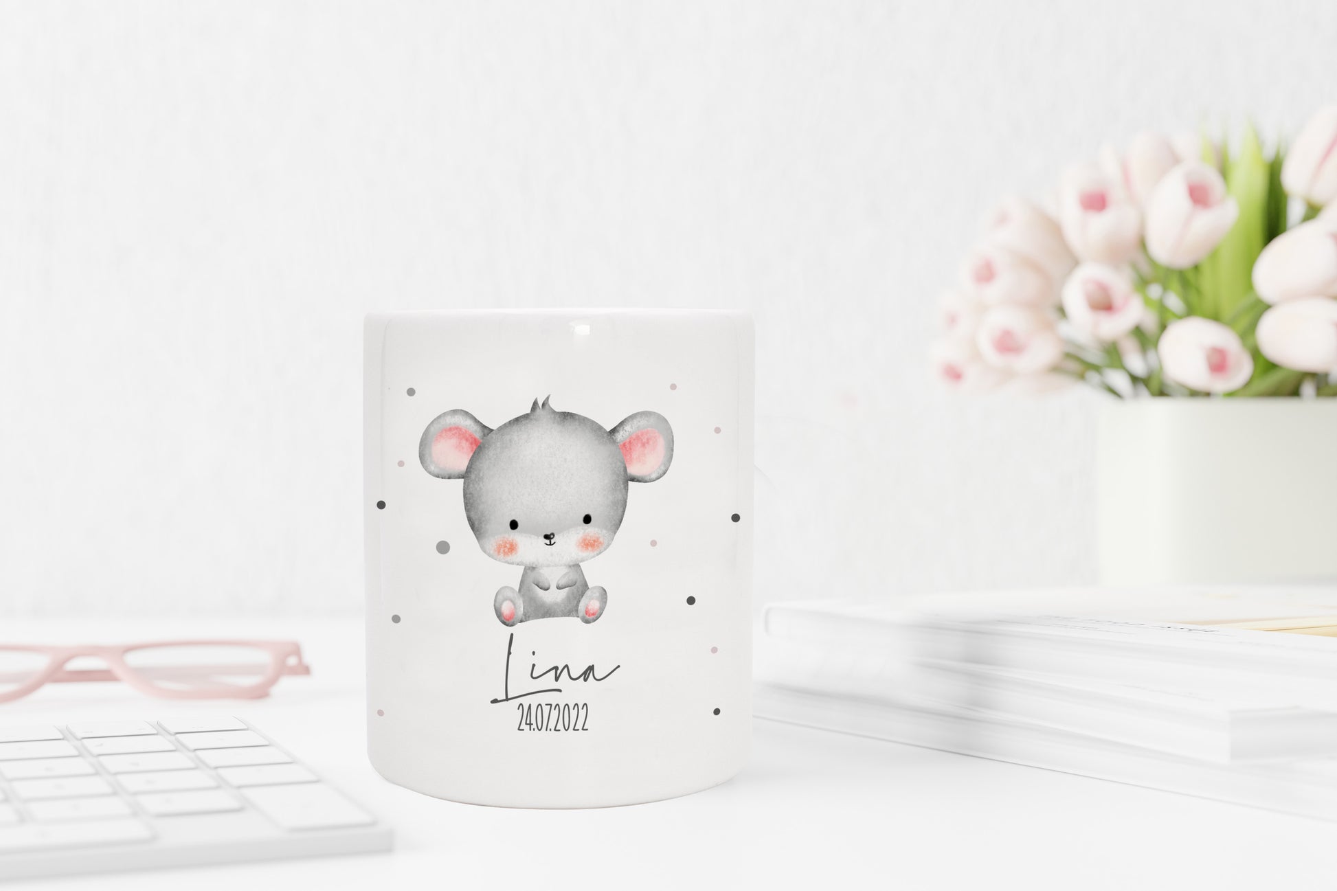 Personalisierte Spardose aus Keramik | mit Wunschnamen und Datum | Maus | Tierkinder | Geldgeschenk zur Geburt, Taufe oder Geburtstag - verschenkich.de