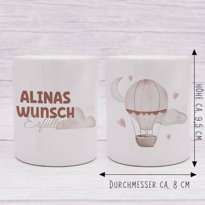 Personalisierte Spardose aus Keramik | mit Wunschnamen | Wunscherfüller alt-rosa | Perfekt um Geld zu - verschenkich.de
