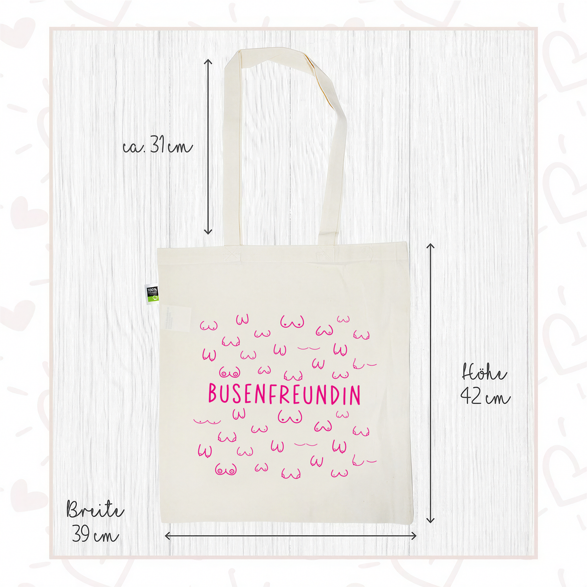 Stofftasche natur aus Bio- Baumwolle | Busenfreundin 1.0 pink