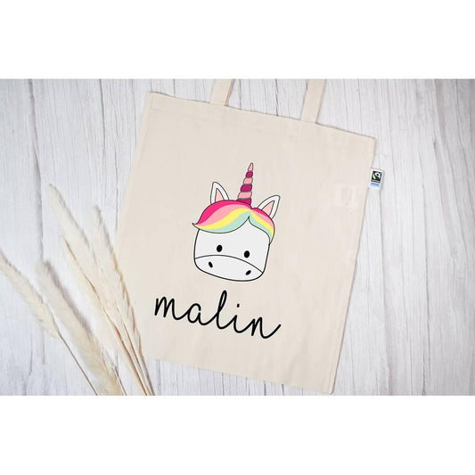 Personalisierte Stofftasche mit eigenen Namen oder Wunschname - Motiv: Einhorn - verschenkich.de
