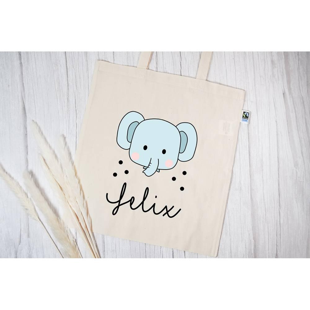 Personalisierte Stofftasche mit eigenen Namen oder Wunschname - Motiv: Elefant - verschenkich.de