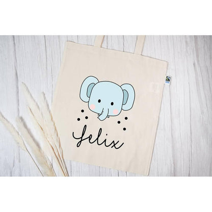 Personalisierte Stofftasche mit eigenen Namen oder Wunschname - Motiv: Elefant - verschenkich.de