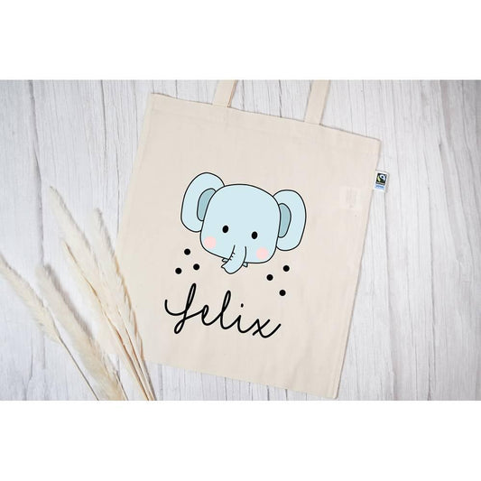 Personalisierte Stofftasche mit eigenen Namen oder Wunschname - Motiv: Elefant - verschenkich.de