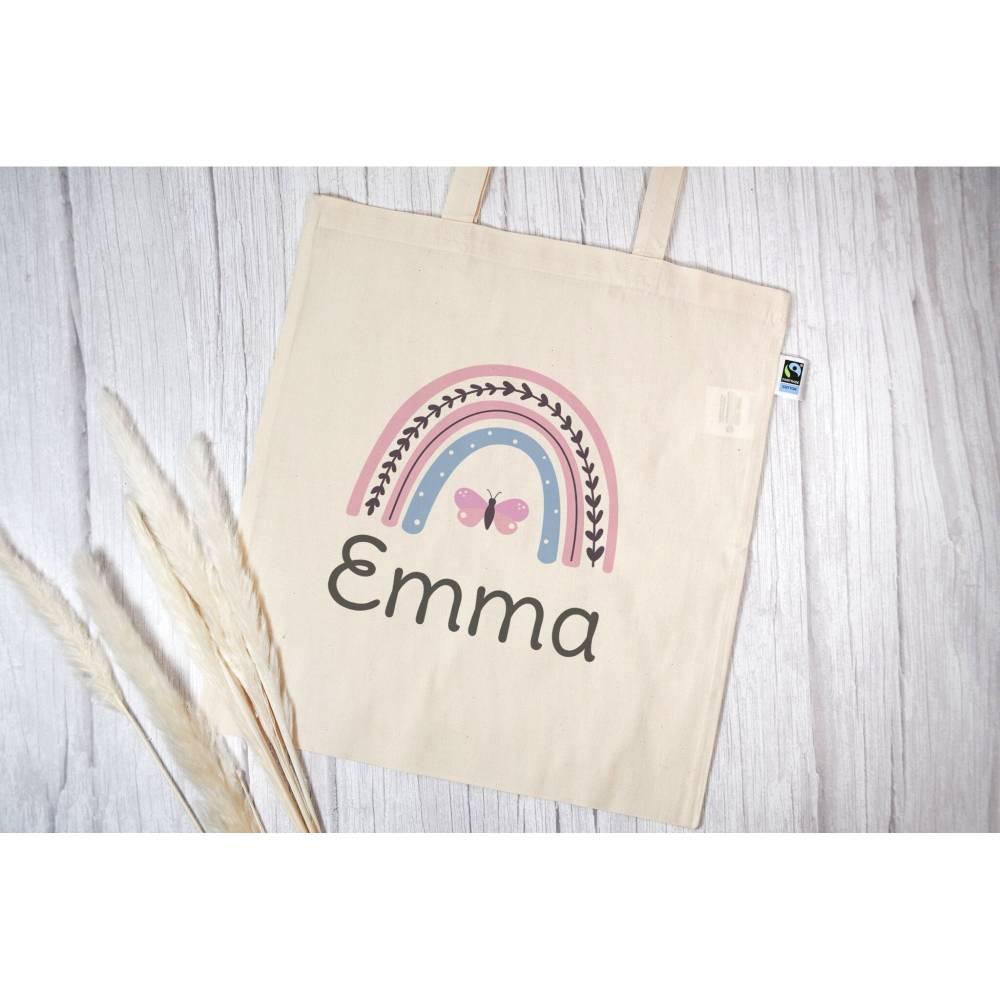 Personalisierte Stofftasche mit eigenen Namen oder Wunschname - Motiv: Regenbogen Rosa - verschenkich.de