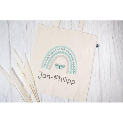 Personalisierte Stofftasche mit Wunschname - Motiv: Regenbogen Blau - verschenkich.de