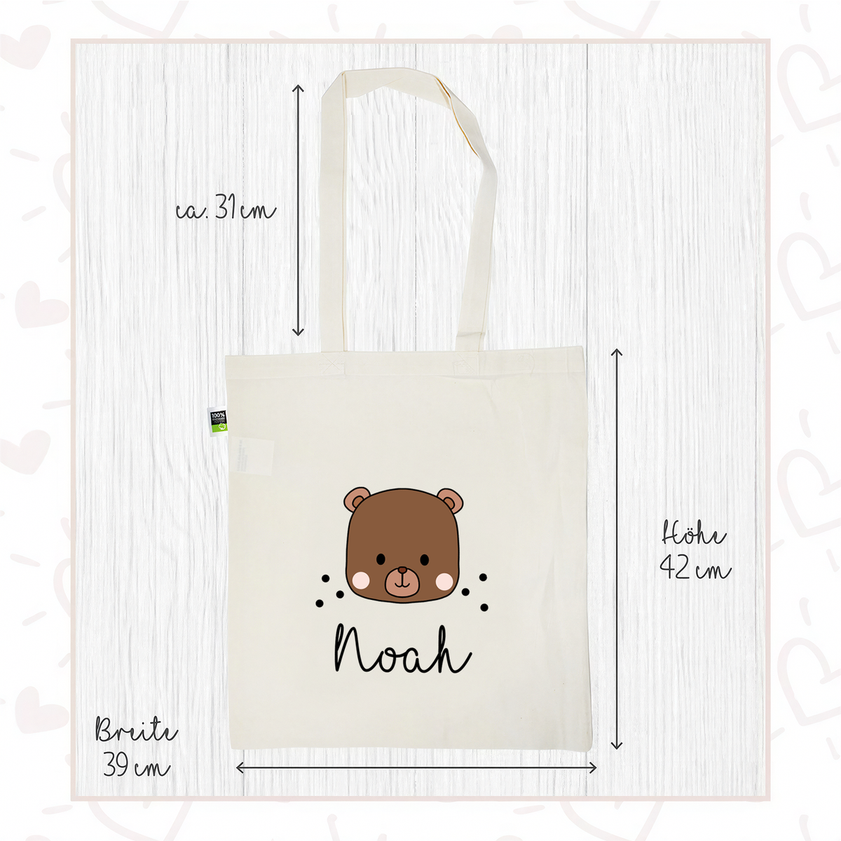 Stofftasche aus Bio- Baumwolle mit Namen | Bärchen