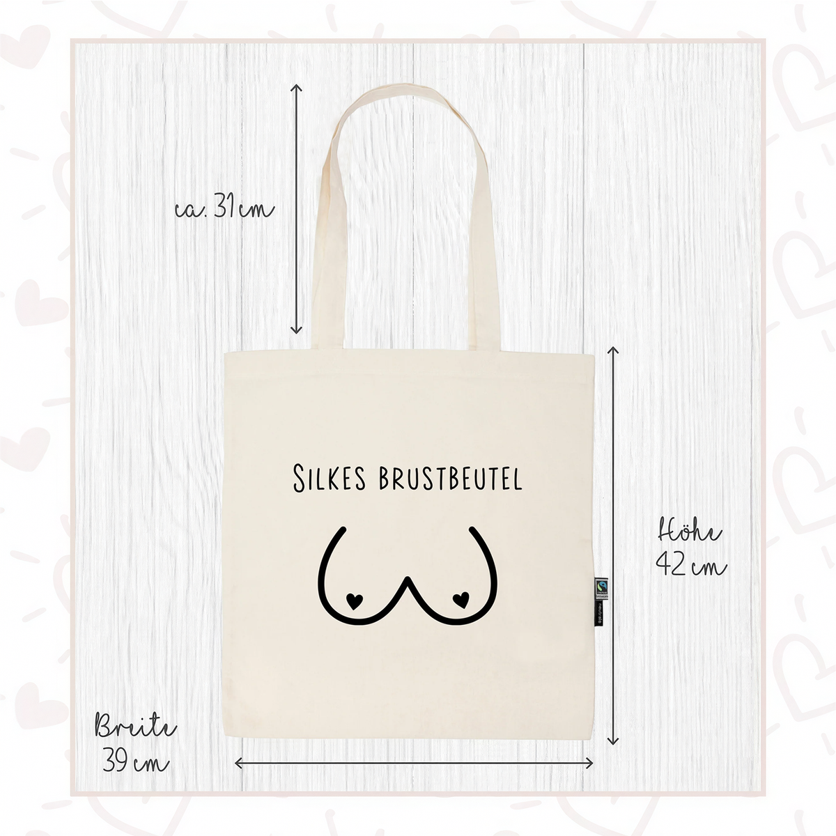 Stofftasche natur aus Bio- Baumwolle mit Name | Brustbeutel