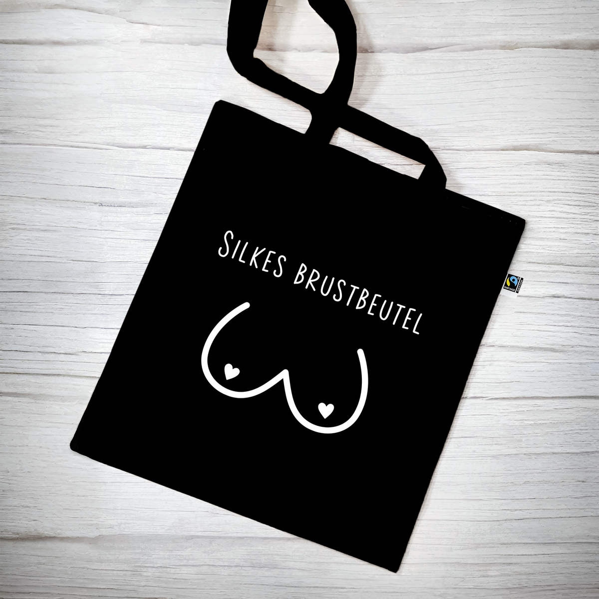 Stofftasche schwarz aus Bio- Baumwolle mit Name | Brustbeutel