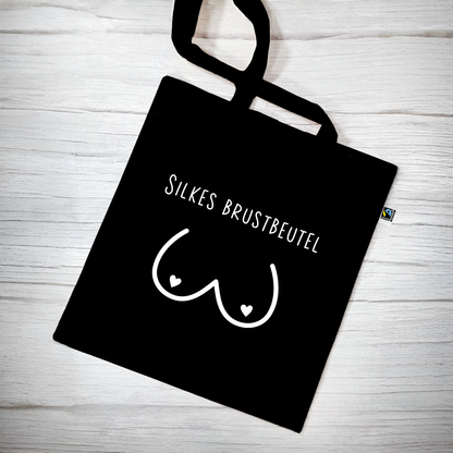 Stofftasche schwarz aus Bio- Baumwolle mit Name | Brustbeutel