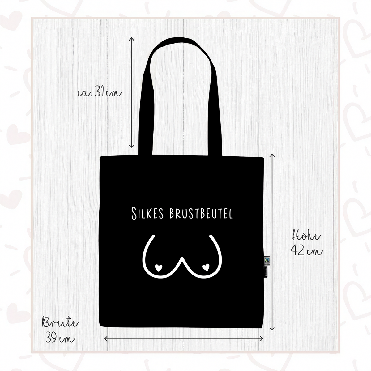 Stofftasche schwarz aus Bio- Baumwolle mit Name | Brustbeutel