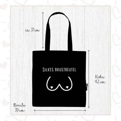 Stofftasche schwarz aus Bio- Baumwolle mit Name | Brustbeutel