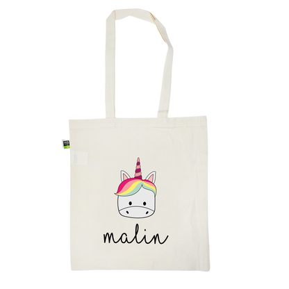 Stofftasche aus Bio- Baumwolle mit Namen | Einhorn