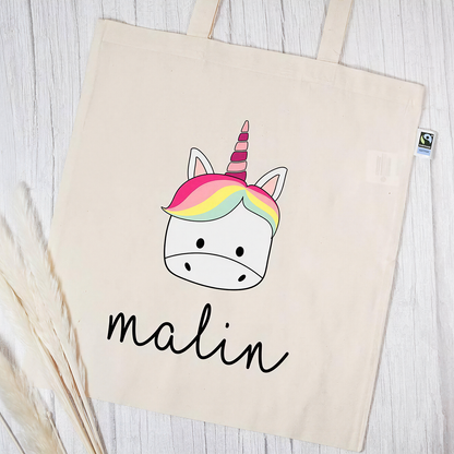 Stofftasche aus Bio- Baumwolle mit Namen | Einhorn