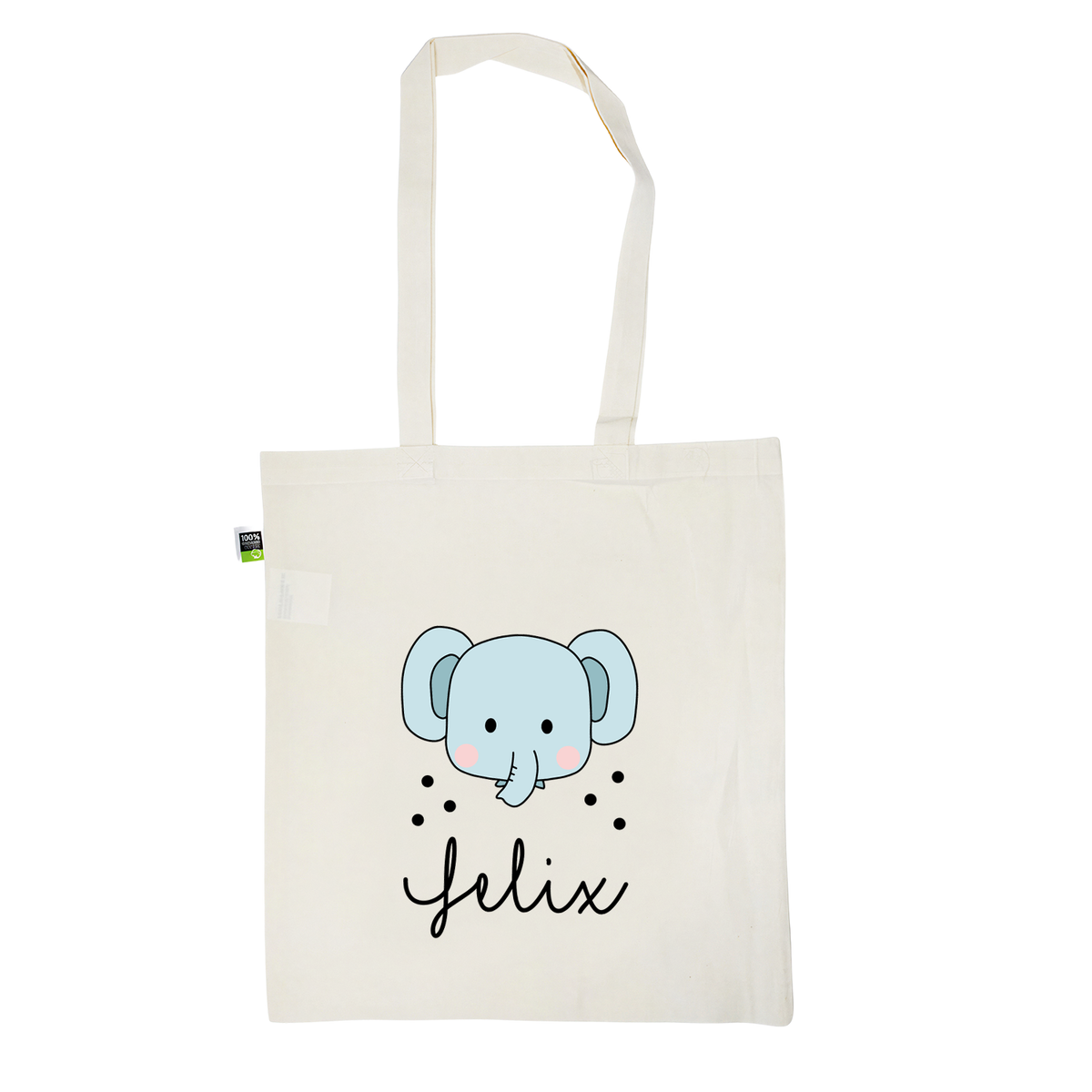 Stofftasche aus Bio- Baumwolle mit Namen | Elefant